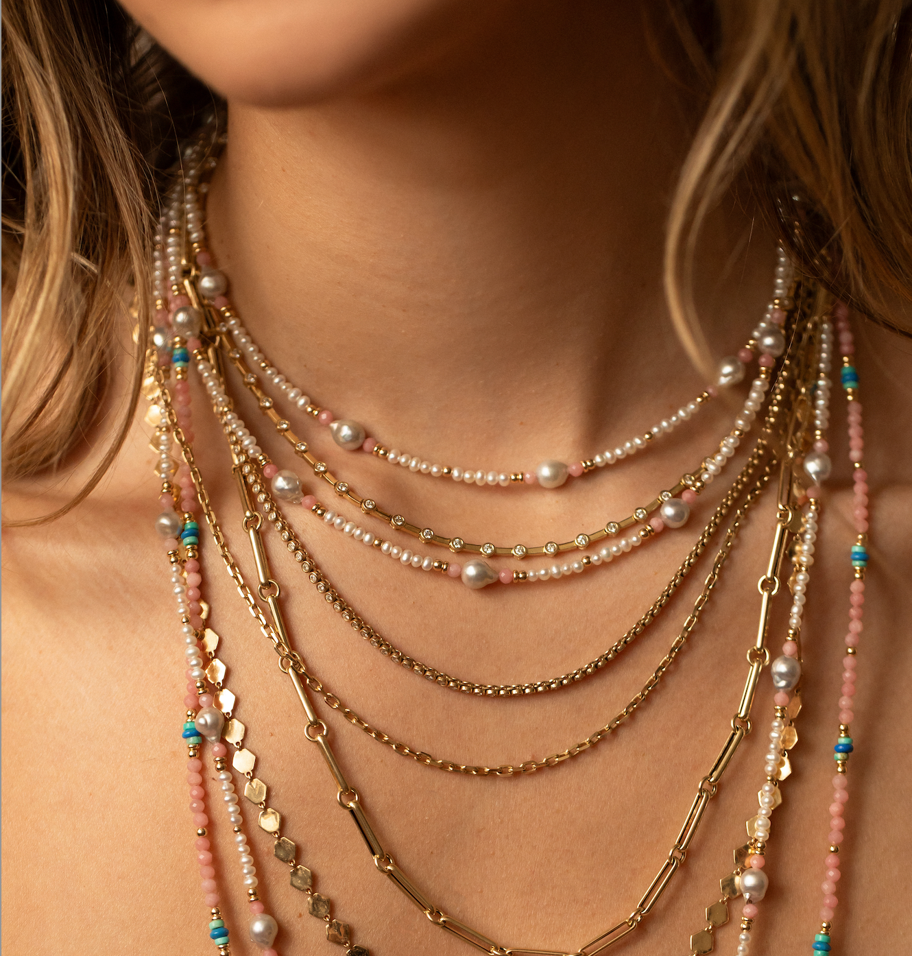 BEZEL DIAMOND TENNIS NECKLACE WITH GOLD BARS
