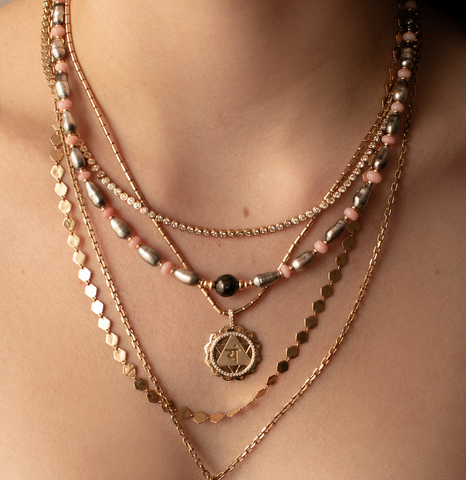 TAHITIAN KESHI PEARL & PINK OPAL NECKLACE. ONE OF A KIND
