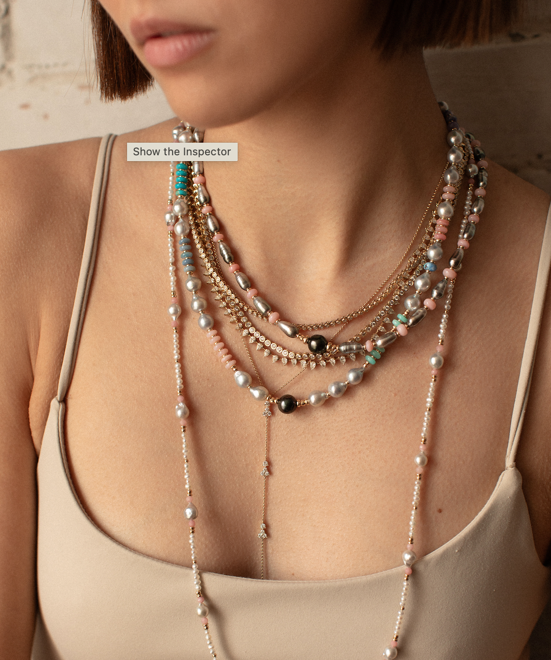 TAHITIAN KESHI PEARL & PINK OPAL NECKLACE. ONE OF A KIND