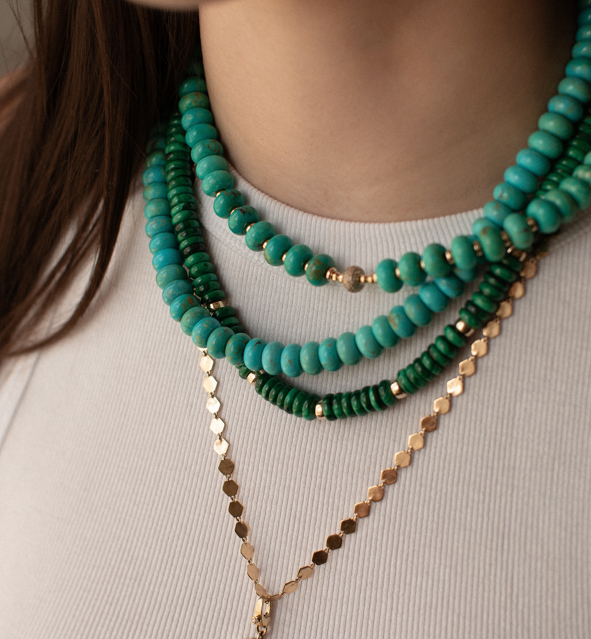 MALACHITE & 14K GOLD BEADED NECKLACE
