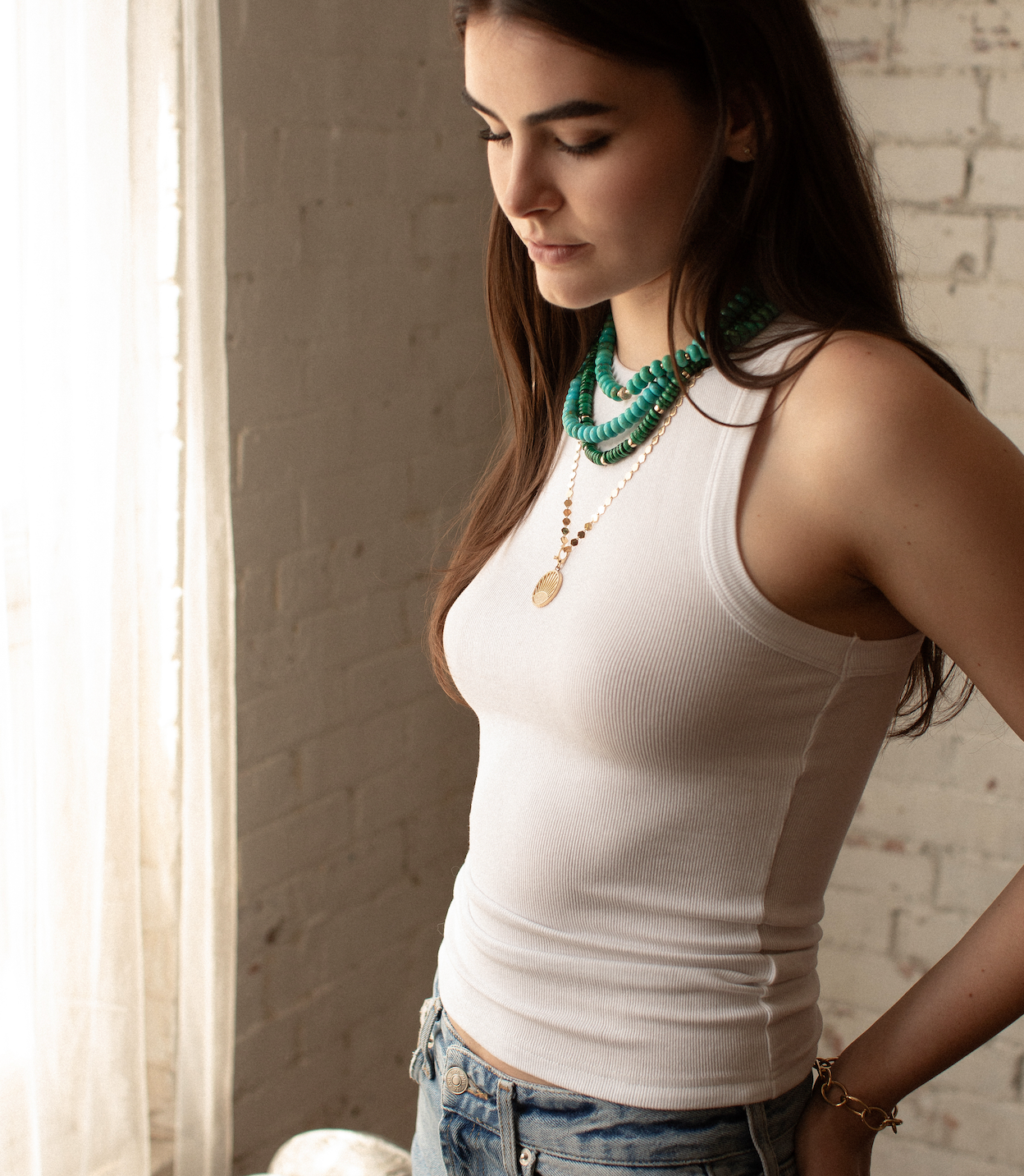 MALACHITE & 14K GOLD BEADED NECKLACE