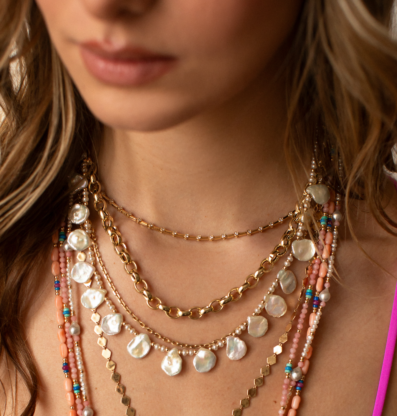 14K GOLD & PEARL PETAL NECKLACE