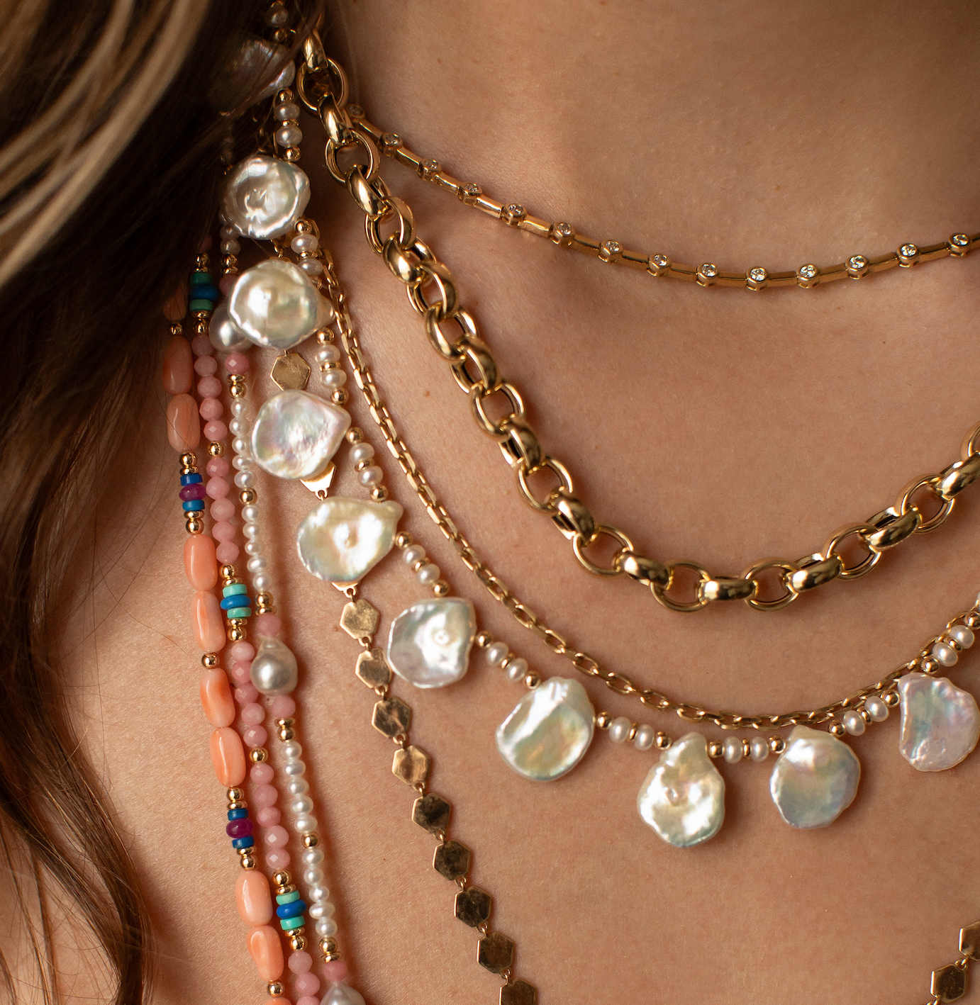 14K GOLD & PEARL PETAL NECKLACE