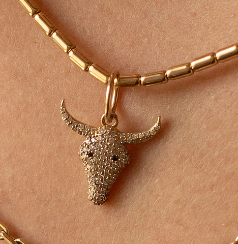 14K GOLD & DIAMOND LONGHORN AMULET