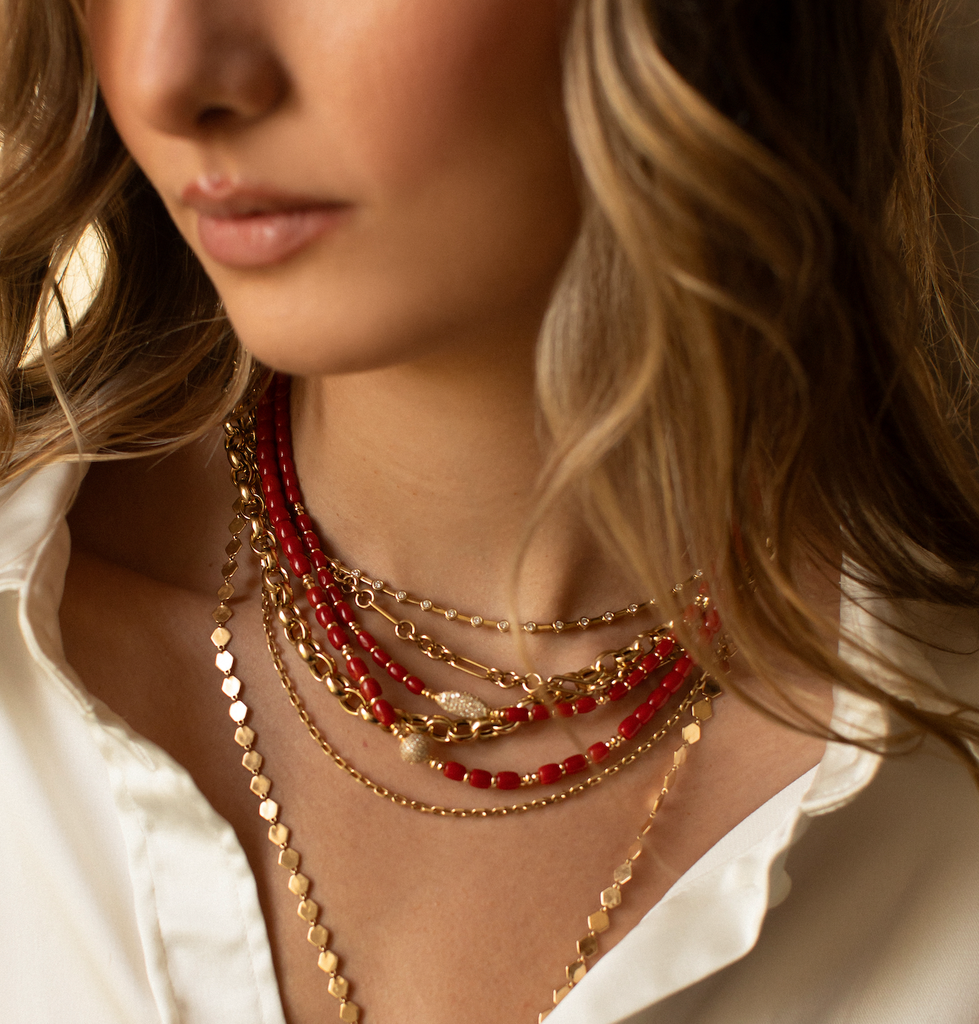 RED CORAL NECKLACES WITH TAHITIAN PEARL