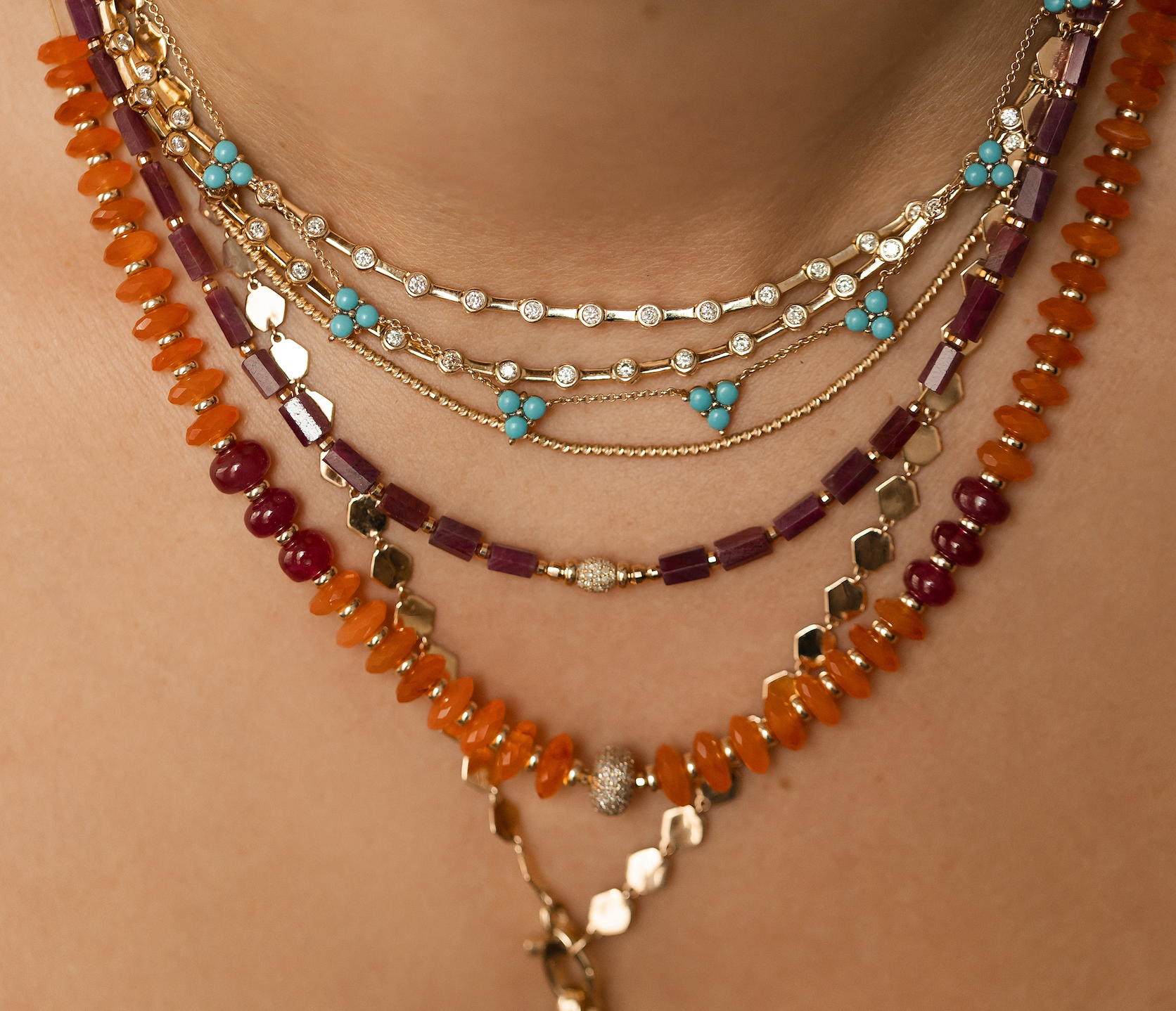 THE CARNELIAN AND RUBY NECKLACE WITH DIAMOND FOCAL BEAD
