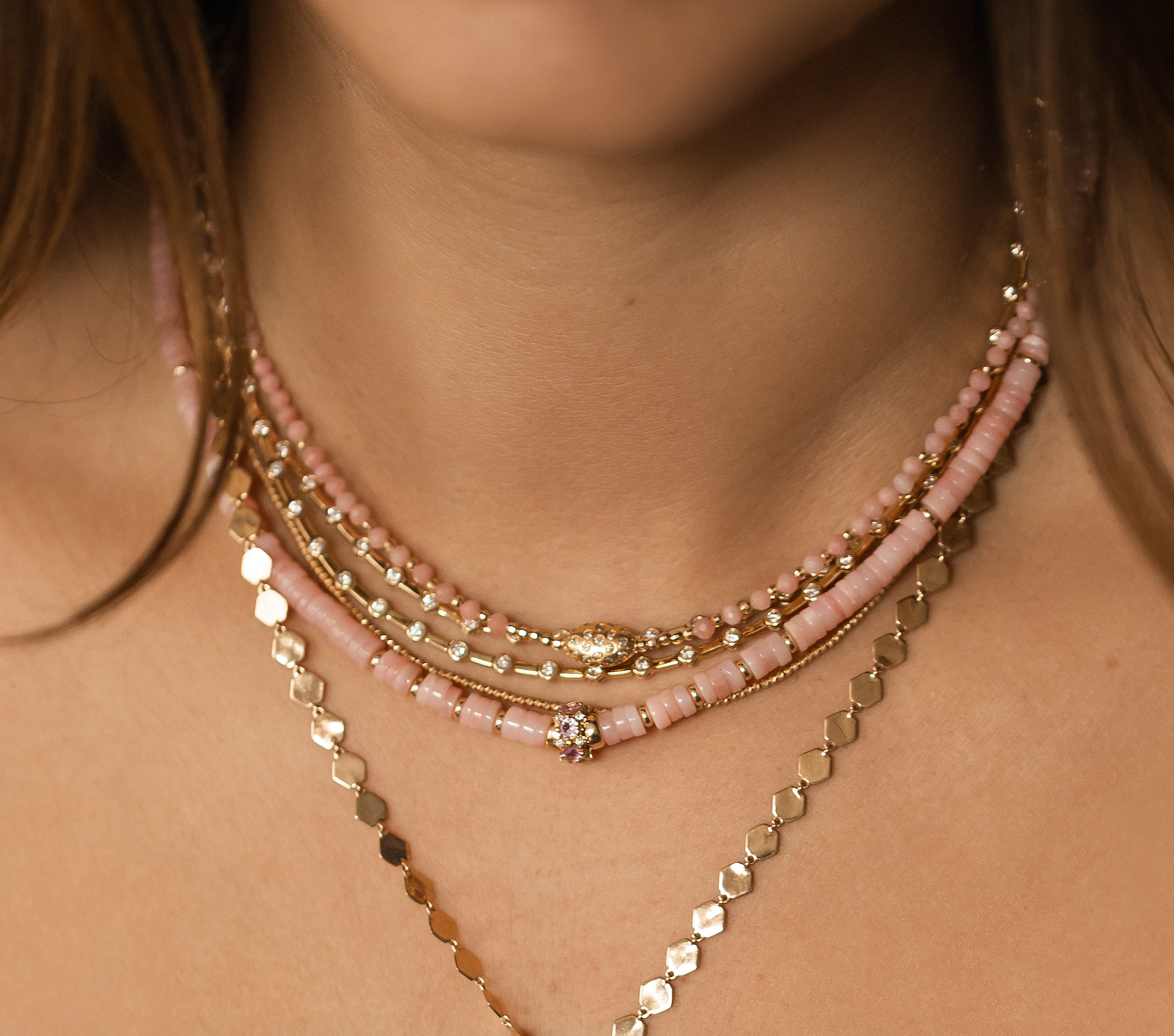 PINK OPAL NECKLACE WITH 14K GOLD AND PINK SAPPHIRE BEAD