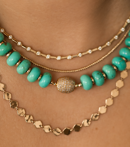 TURQUOISE NECKLACE WITH DIAMOND FOCAL BEAD