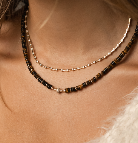 TIGER EYE AND DIAMOND GEMSTONE NECKLACE