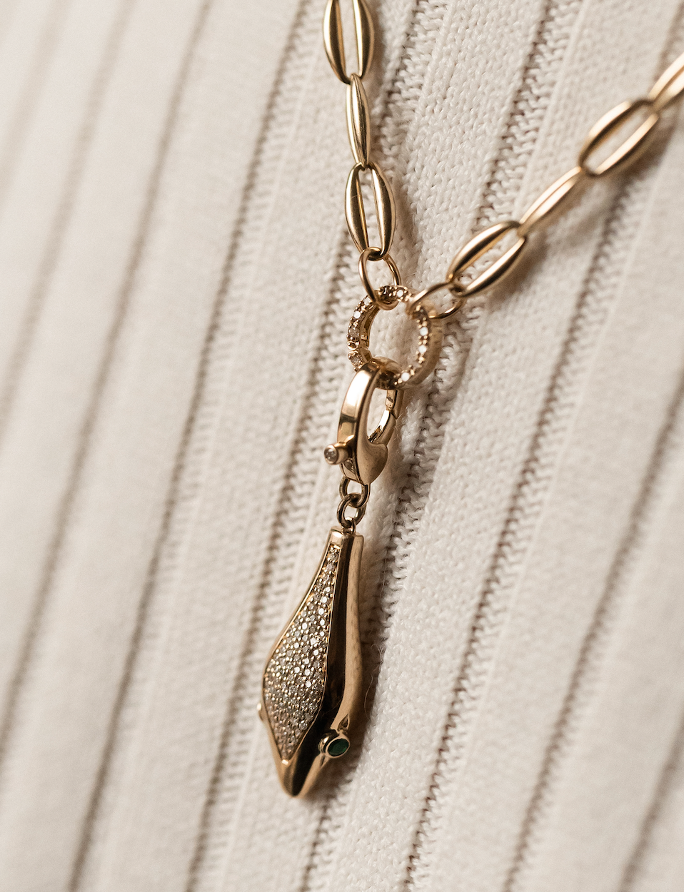14K GOLD PUFFY ROLO CHAIN WITH DIAMOND CLIP