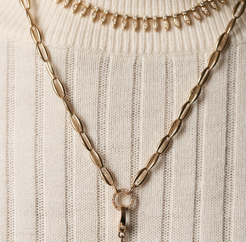 14K GOLD PUFFY ROLO CHAIN WITH DIAMOND CLIP