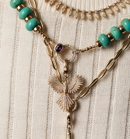 TURQUOISE NECKLACE WITH DIAMOND AND AMETHYST FRONT CLASP