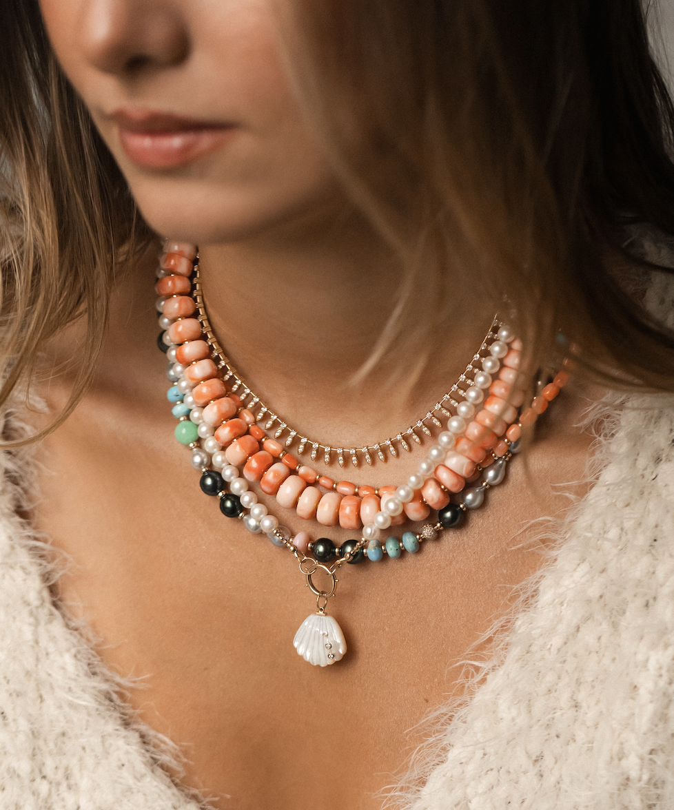 14k GOLD & PEARL NECKLACES with GOLD CHARM HOLDER