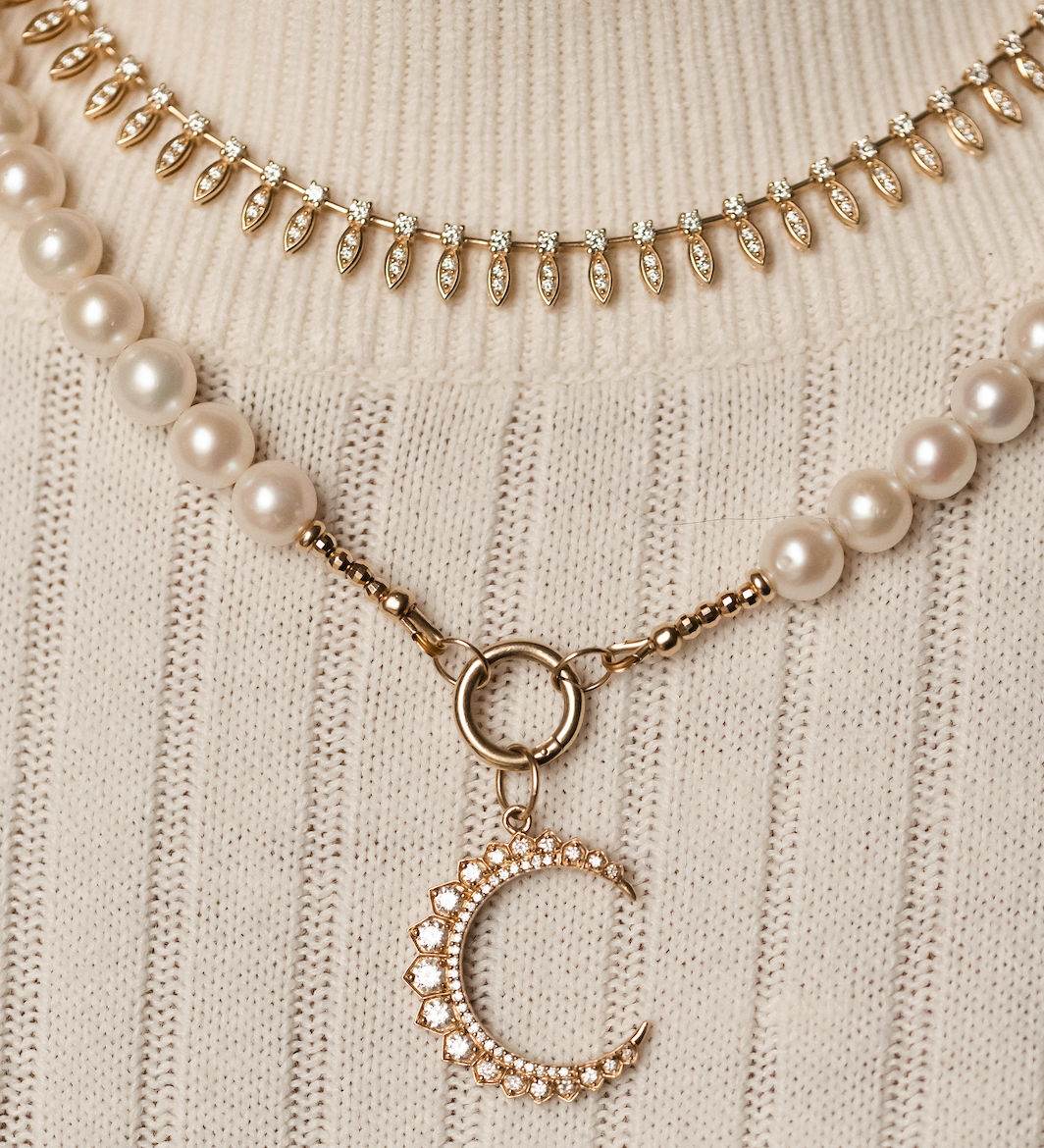 14k GOLD & PEARL NECKLACES with GOLD CHARM HOLDER