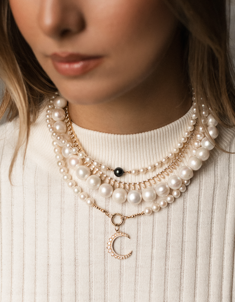 14k GOLD & PEARL NECKLACES with GOLD CHARM HOLDER