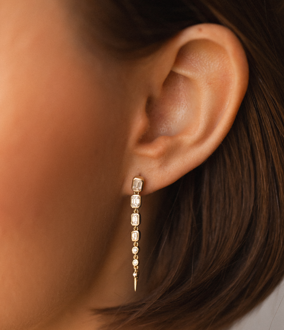 EMERALD CUT DIAMOND DROP EARRINGS