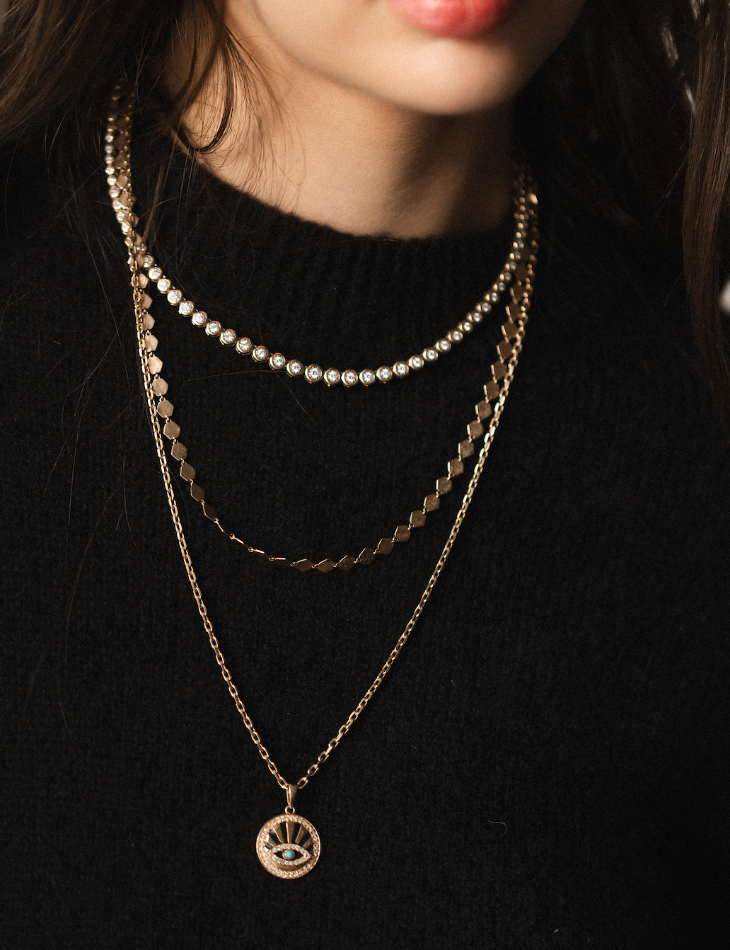 14K GOLD, DIAMOND & ENAMEL EVIL EYE CHARM