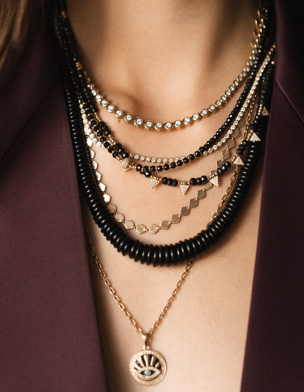 14K GOLD, DIAMOND & ENAMEL EVIL EYE CHARM