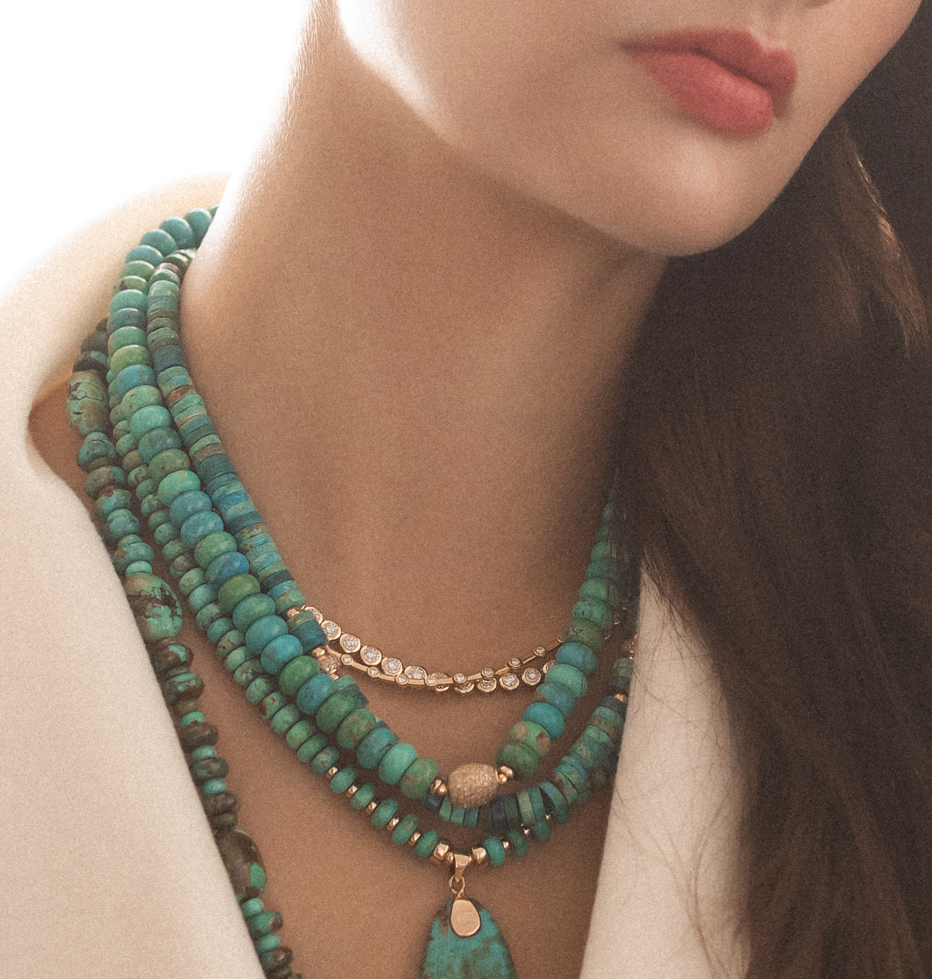 TURQUOISE & DIAMOND BEAD NECKLACE