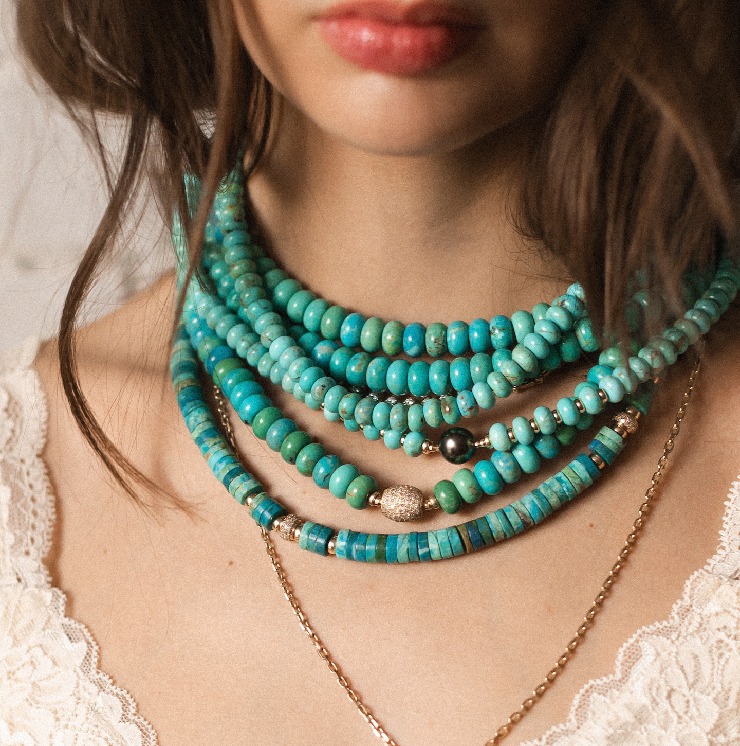 TURQUOISE & DIAMOND BEAD NECKLACE