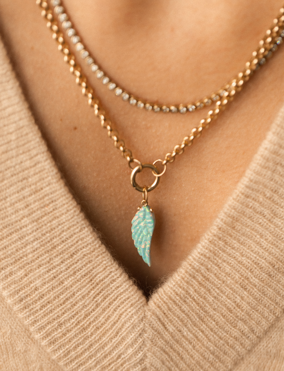 OPAL ANGEL WING CHARM