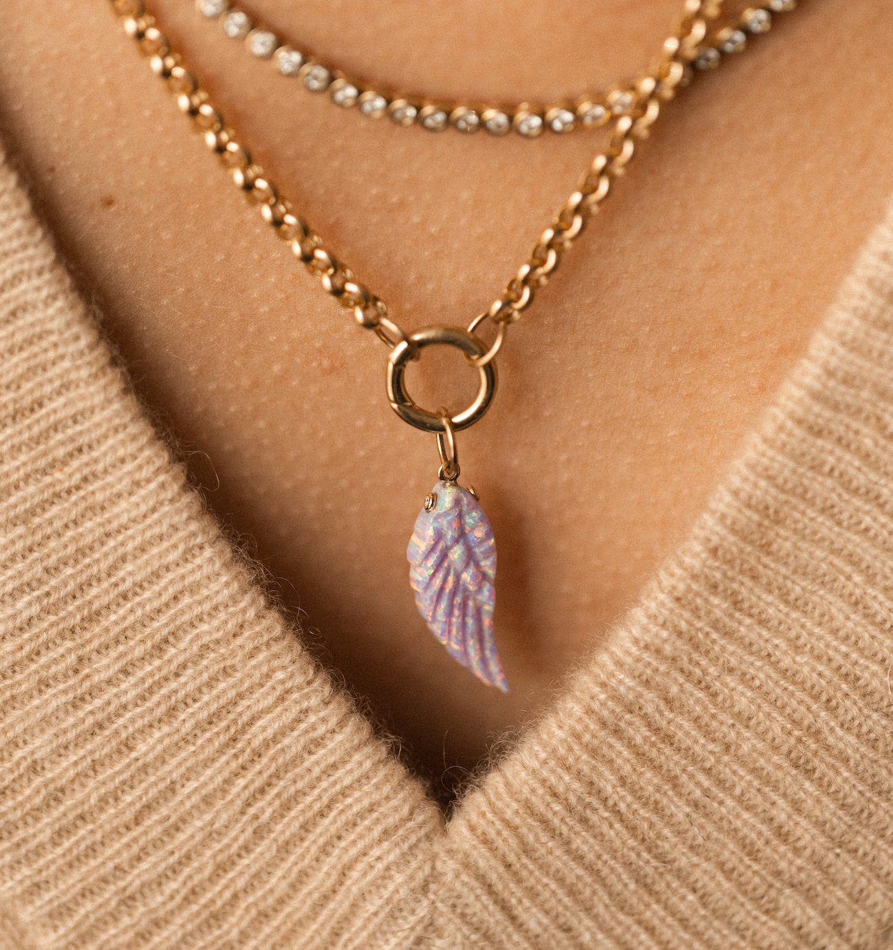 OPAL ANGEL WING CHARM