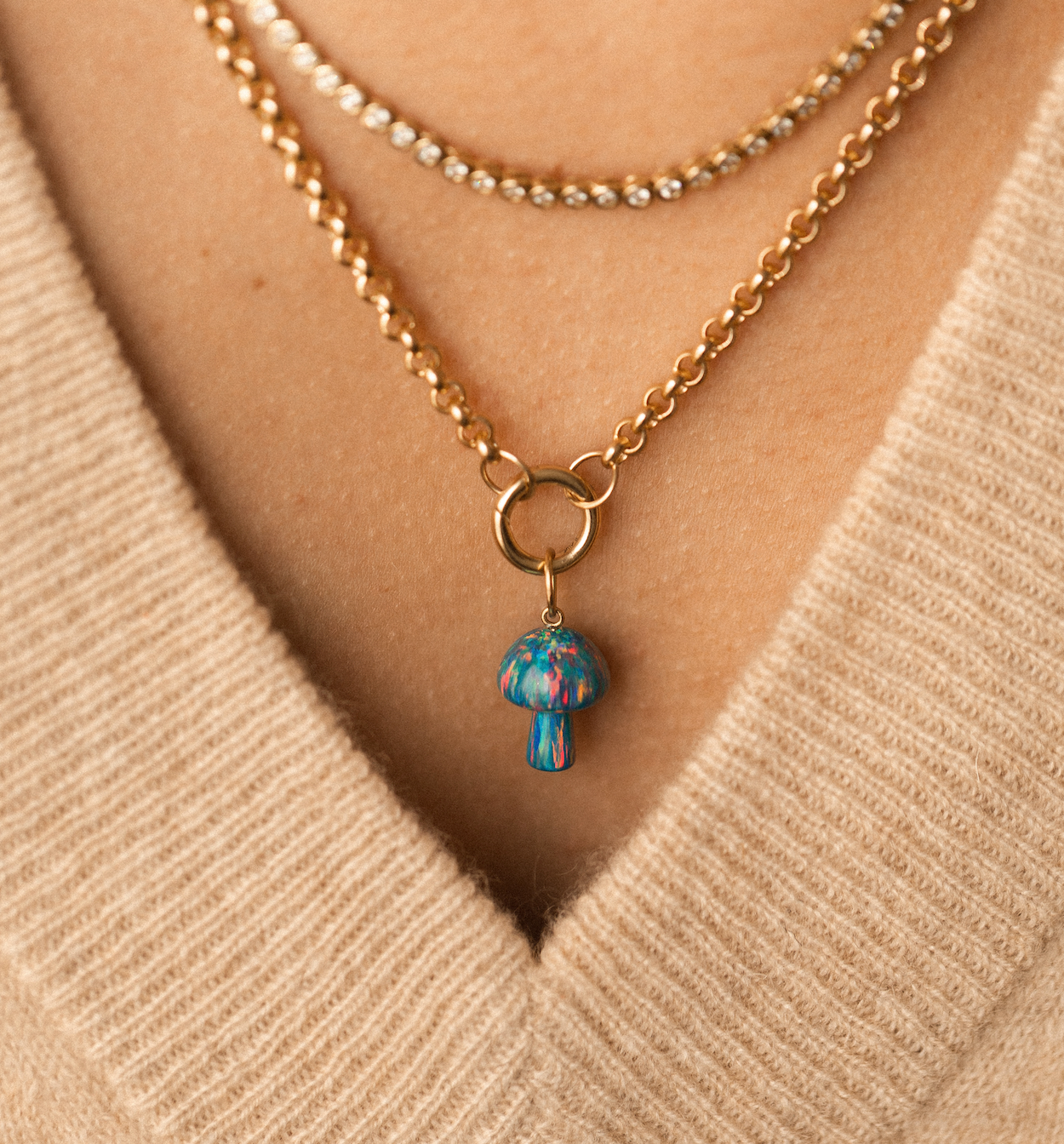 OPAL MUSHROOM CHARM