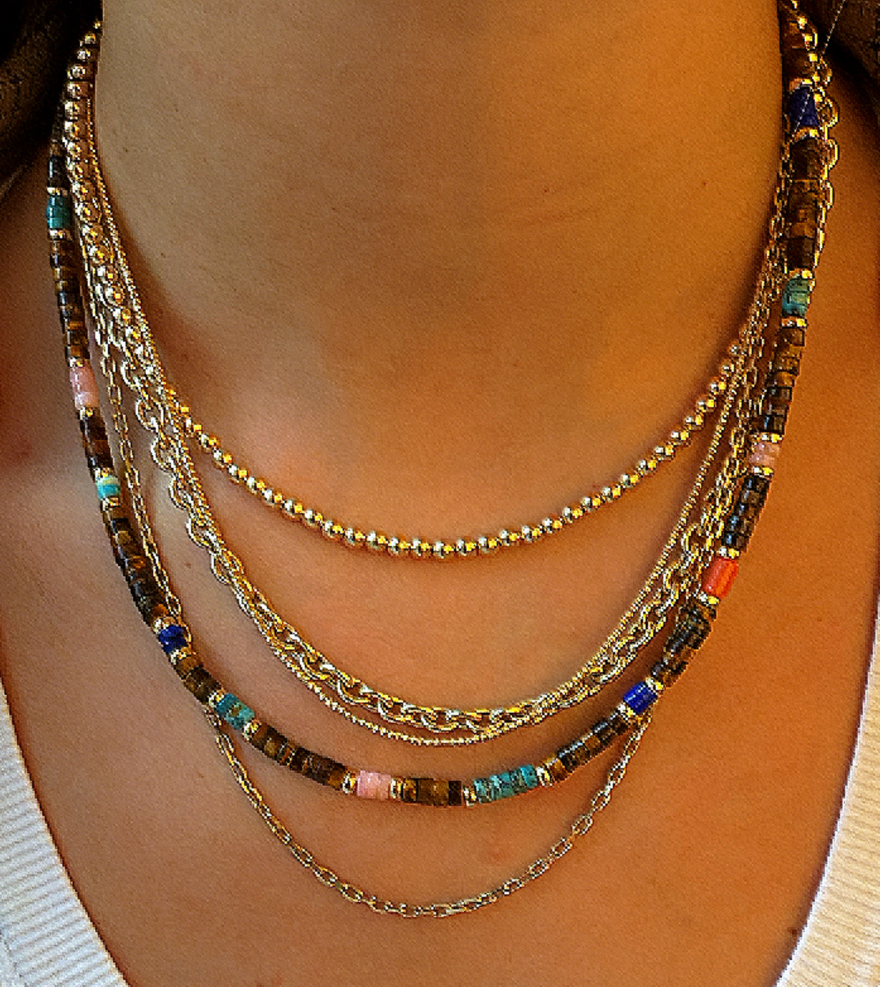 14K GOLD TIGERS EYE BOHO ANTIQUITY NECKLACE