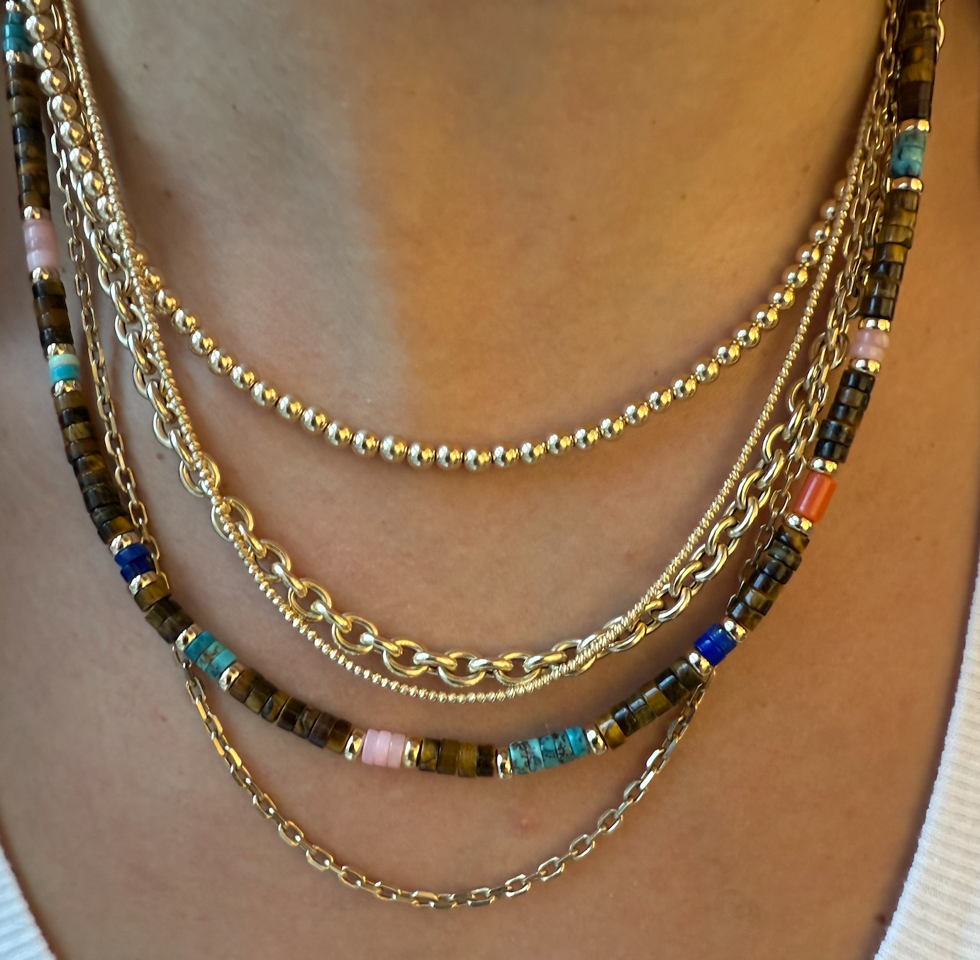 14K GOLD TIGERS EYE BOHO ANTIQUITY NECKLACE