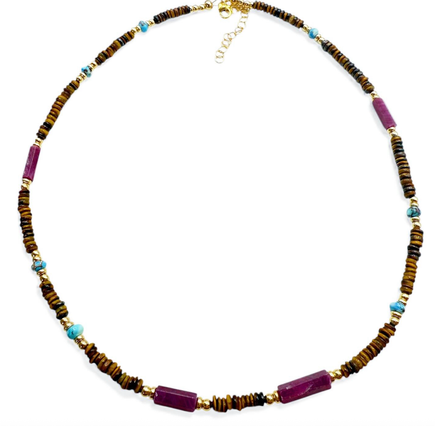 TIGER EYE, RUBY & TURQUIOSE BEADED NECKLACES