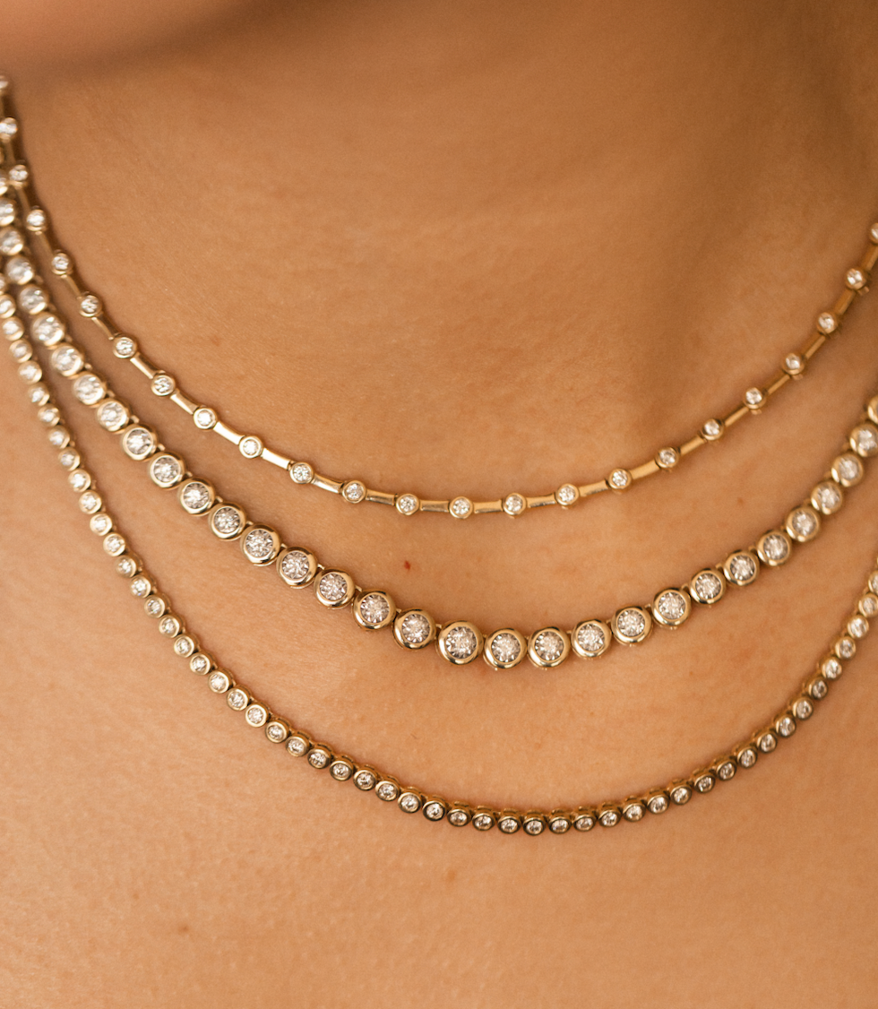 14K GOLD & DIAMOND ILLUSION TENNIS NECKLACE