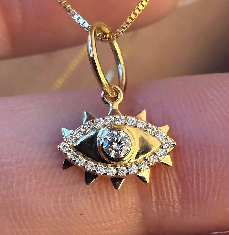 14K GOLD & DIAMOND EVIL EYE PROTECTION AMULET