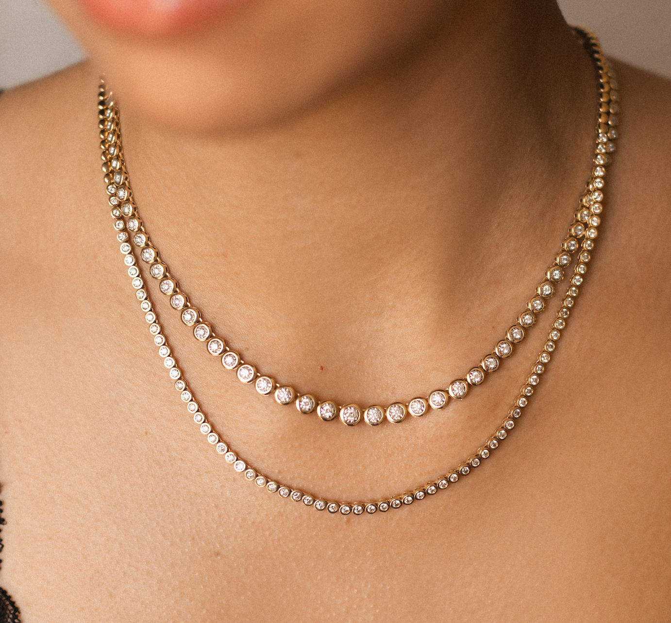 14K GOLD BEZEL DIAMOND TENNIS NECKLACE