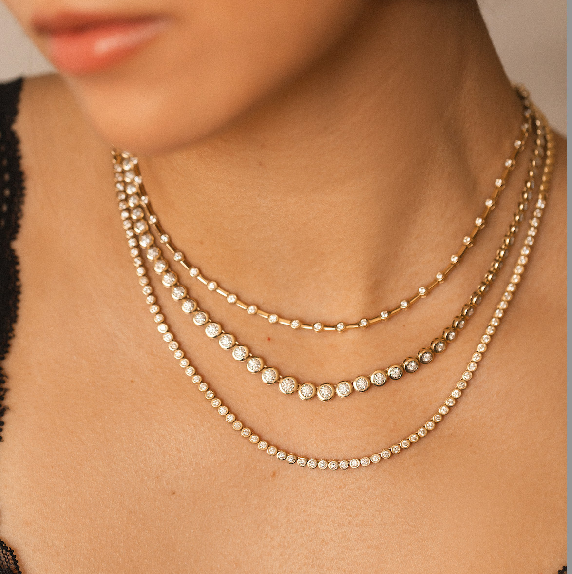 14K GOLD BEZEL DIAMOND TENNIS NECKLACE