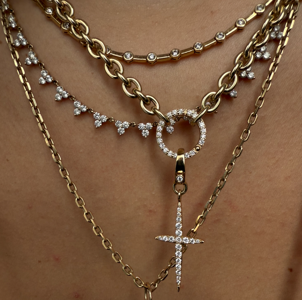 PUFFY ROLO CHAIN WITH GOLD AND DIAMOND CHARM HOLDER