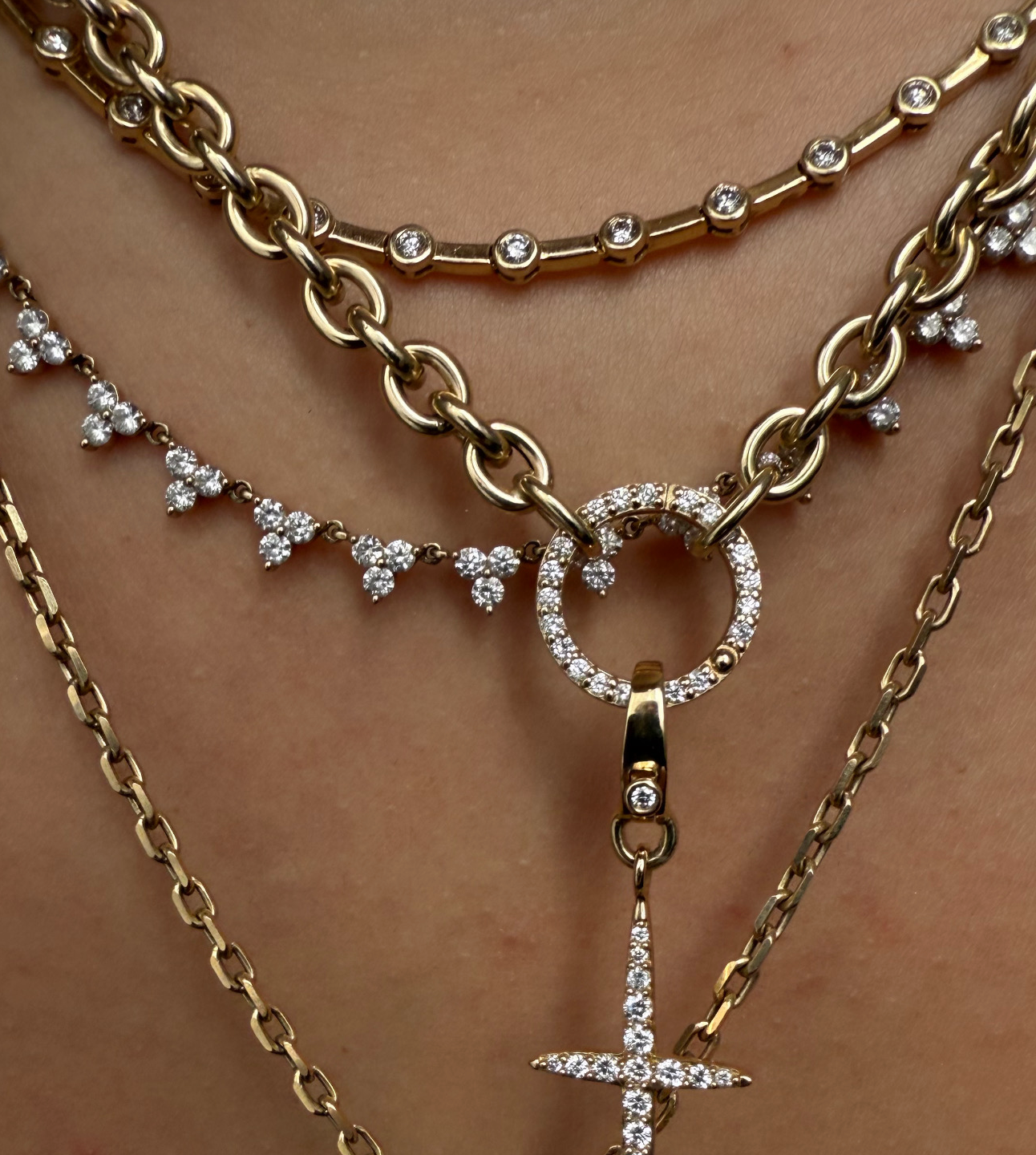 PUFFY ROLO CHAIN WITH GOLD AND DIAMOND CHARM HOLDER