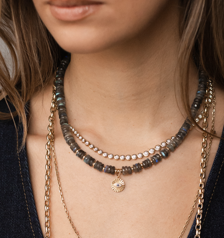 LABRADORITE & DIAMOND PROTECTION NECKLACE