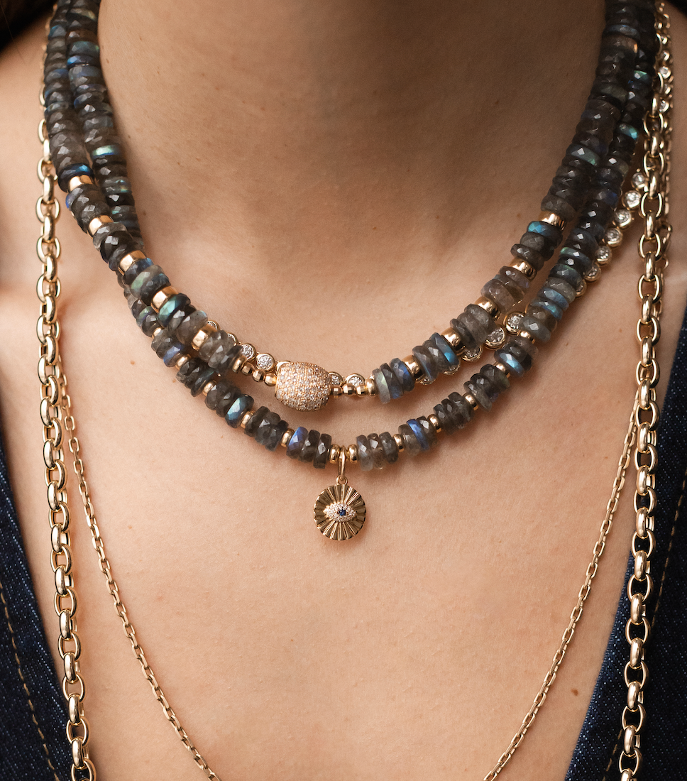 LABRADORITE & DIAMOND PROTECTION NECKLACE