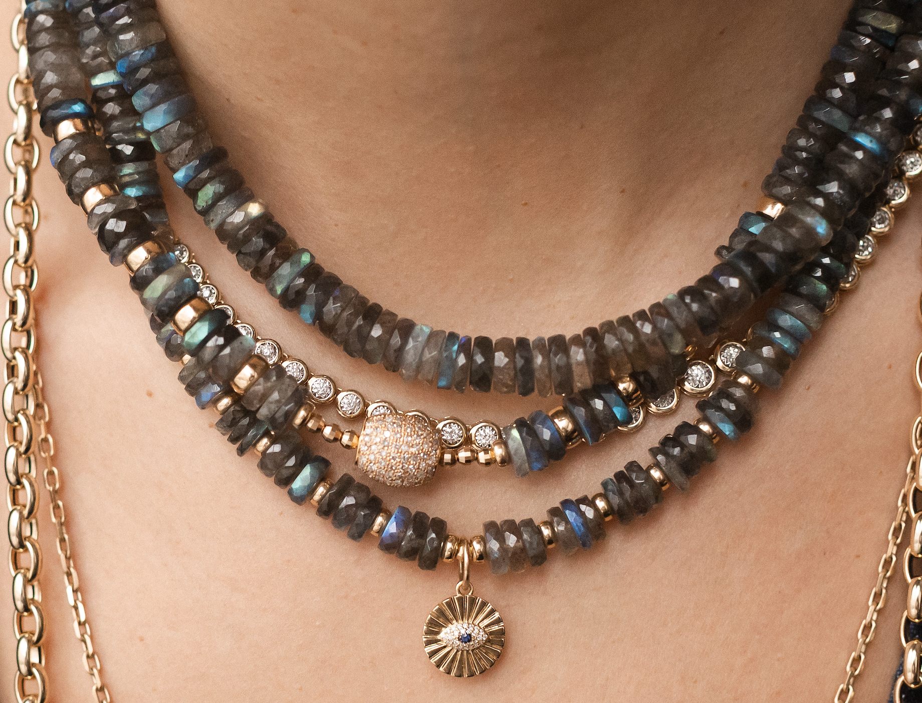 LABRADORITE & DIAMOND PROTECTION NECKLACE