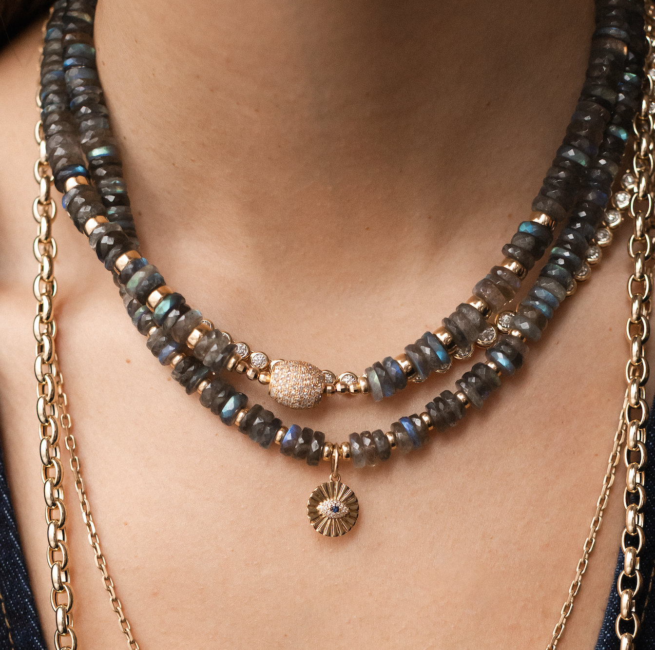 LABRADORITE & DIAMOND NECKLACE
