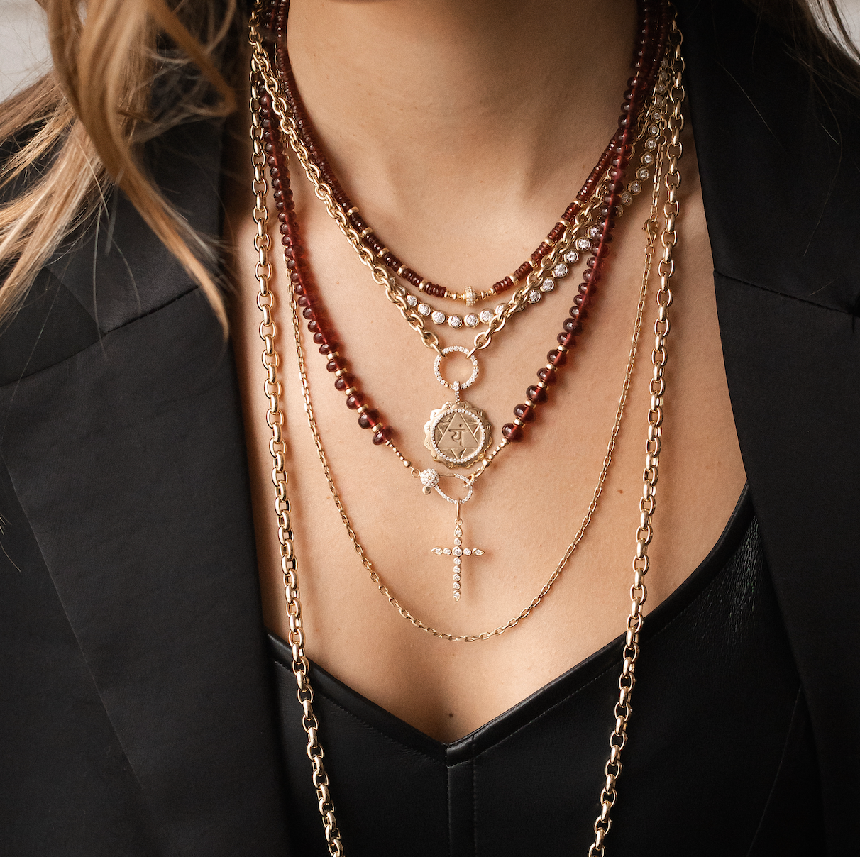 14K GOLD AND DIAMOND BEZEL CROSS