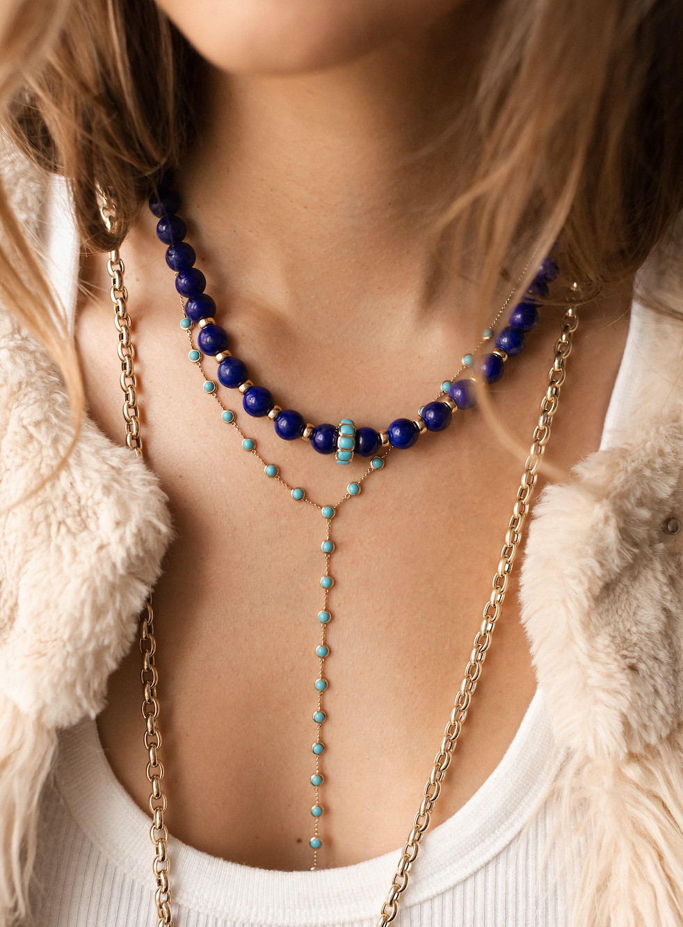 TURQUOISE & 14K GOLD Y NECKLACE