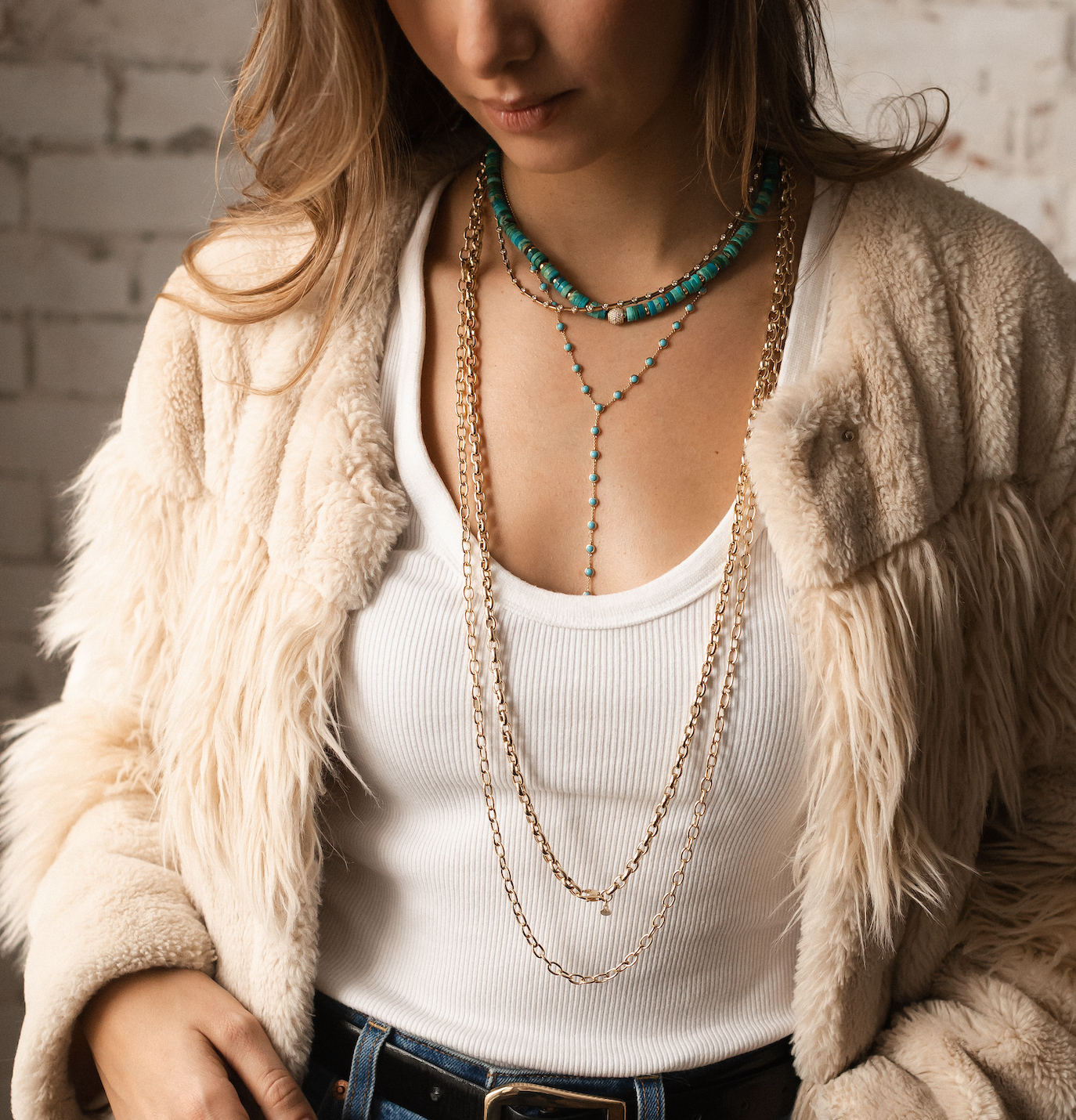 TURQUOISE & 14K GOLD Y NECKLACE