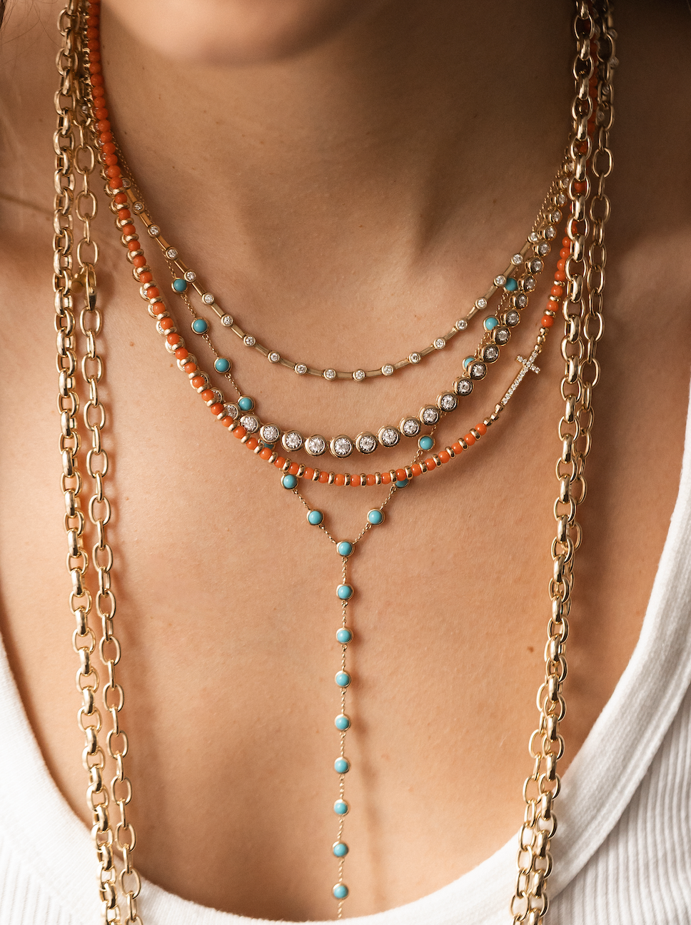 TURQUOISE & 14K GOLD Y NECKLACE