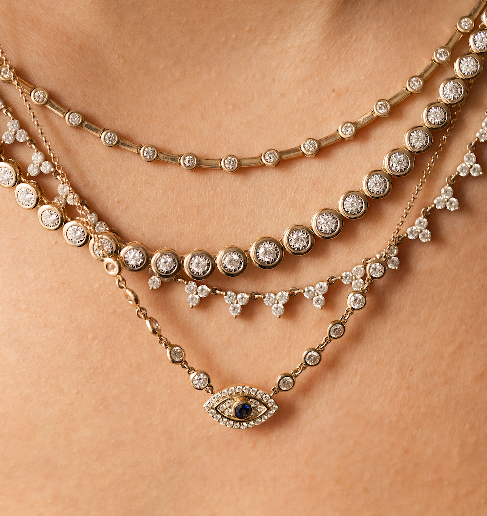 14K GOLD AND DIAMOND EVIL EYE NECKLACE