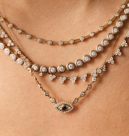 14K GOLD AND DIAMOND EVIL EYE NECKLACE