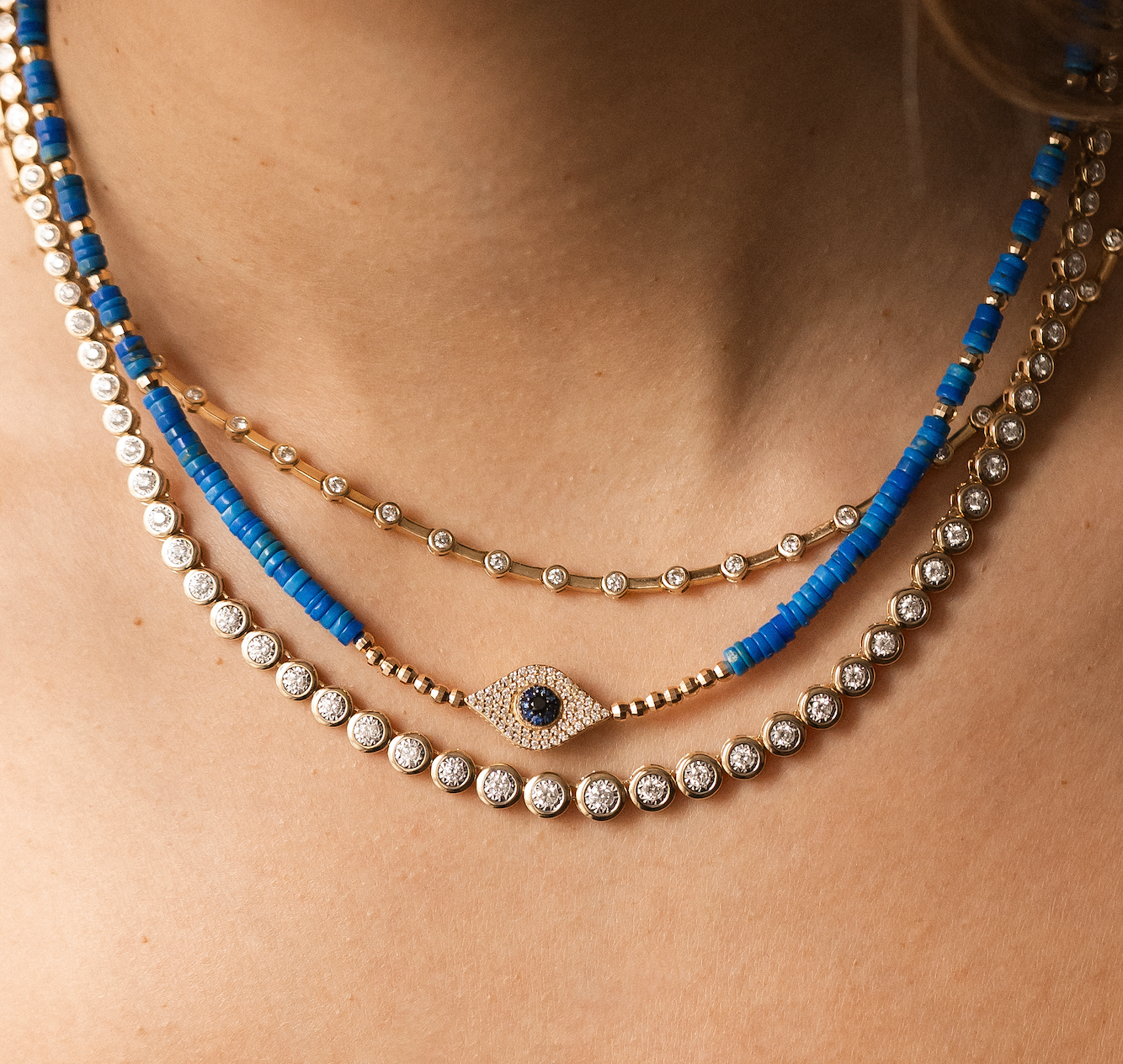 DIAMOND EVIL EYE BEADED NECKLACE