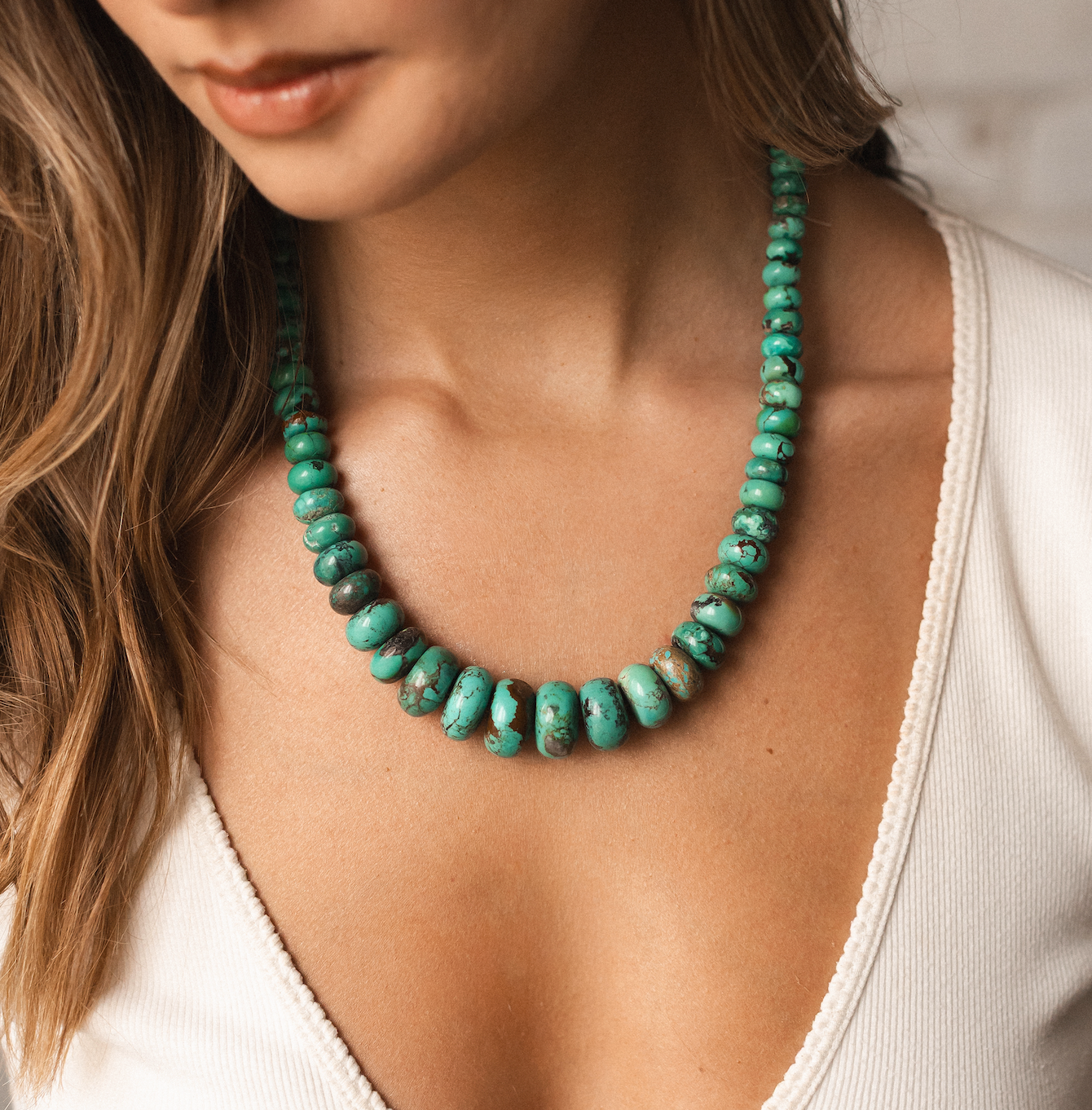 ONE OF A KIND VINTAGE TURQUOISE RONDELLE NECKLACE