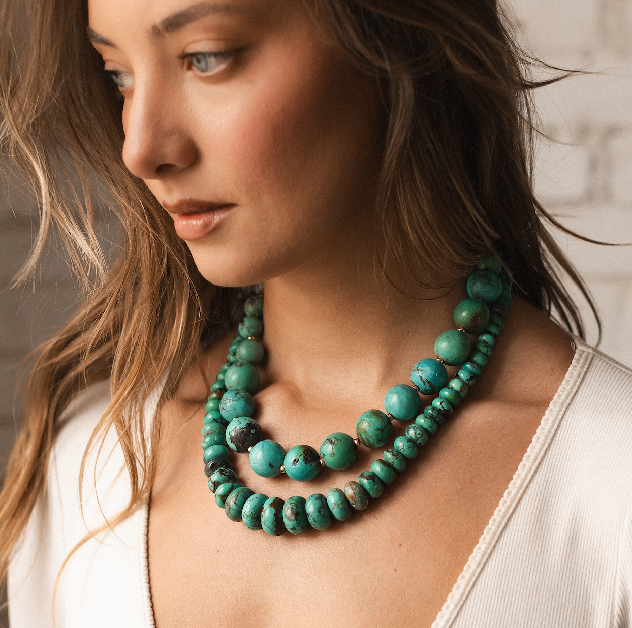 ONE OF A KIND VINTAGE TURQUOISE RONDELLE NECKLACE