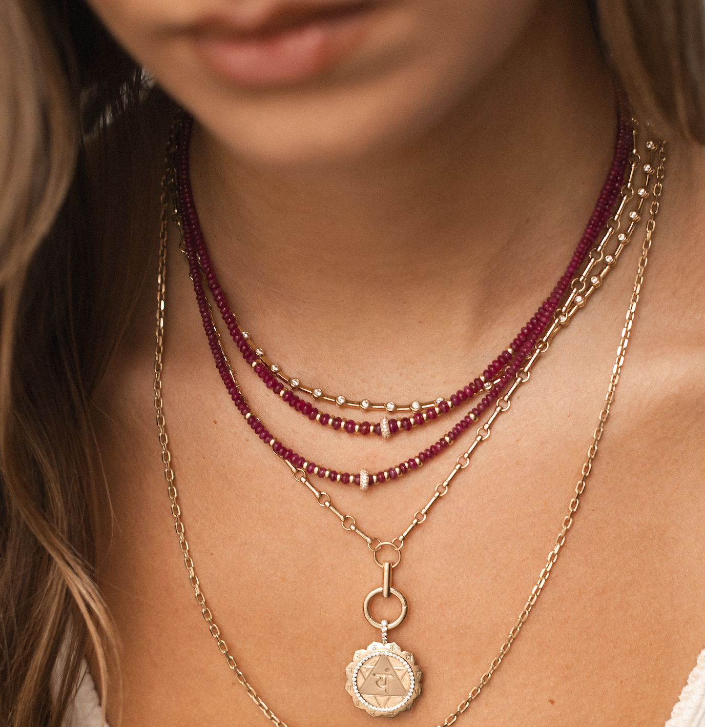 RUBY NECKLACE WITH DIAMOND FOCAL BEAD